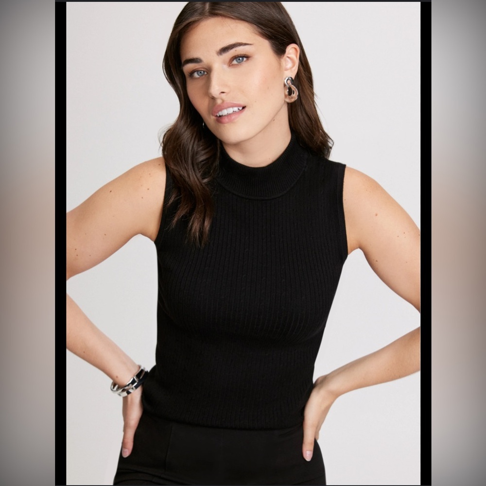 WHBM Black Mock Neck Sleevless Sweater